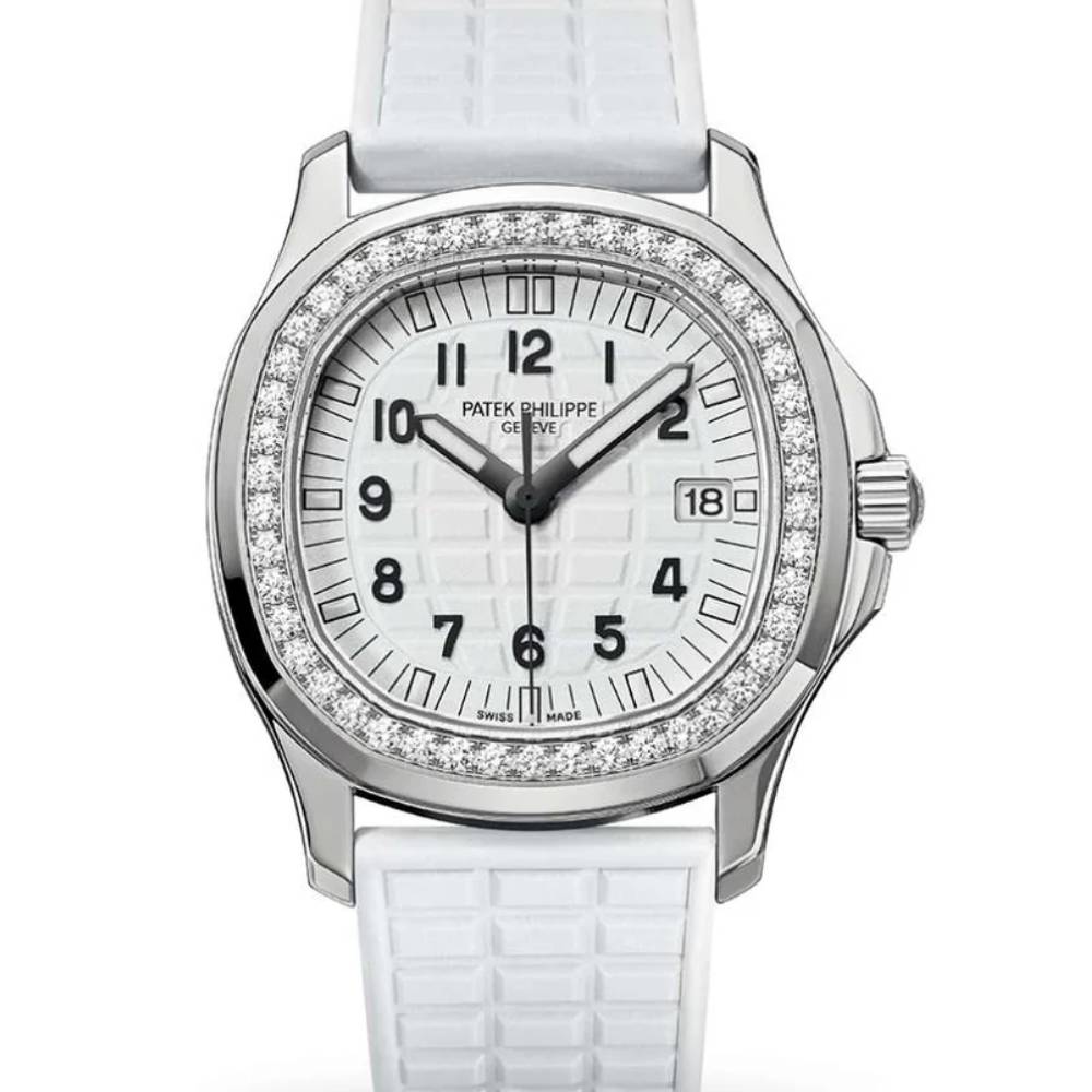 Patek Philippe Aquanaut Luce 35.6mm Watch - Ref: 5067A-024 - Pearly White Dial & Diamond Bezel in Stainless Steel Case Pearly White Polymer Rubber Strap