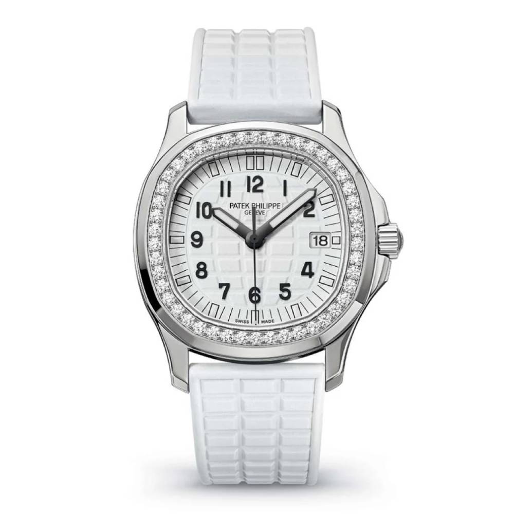 Patek Philippe Aquanaut Luce 35.6mm Watch - Ref: 5067A-024 - Pearly White Dial & Diamond Bezel in Stainless Steel Case Pearly White Polymer Rubber Strap