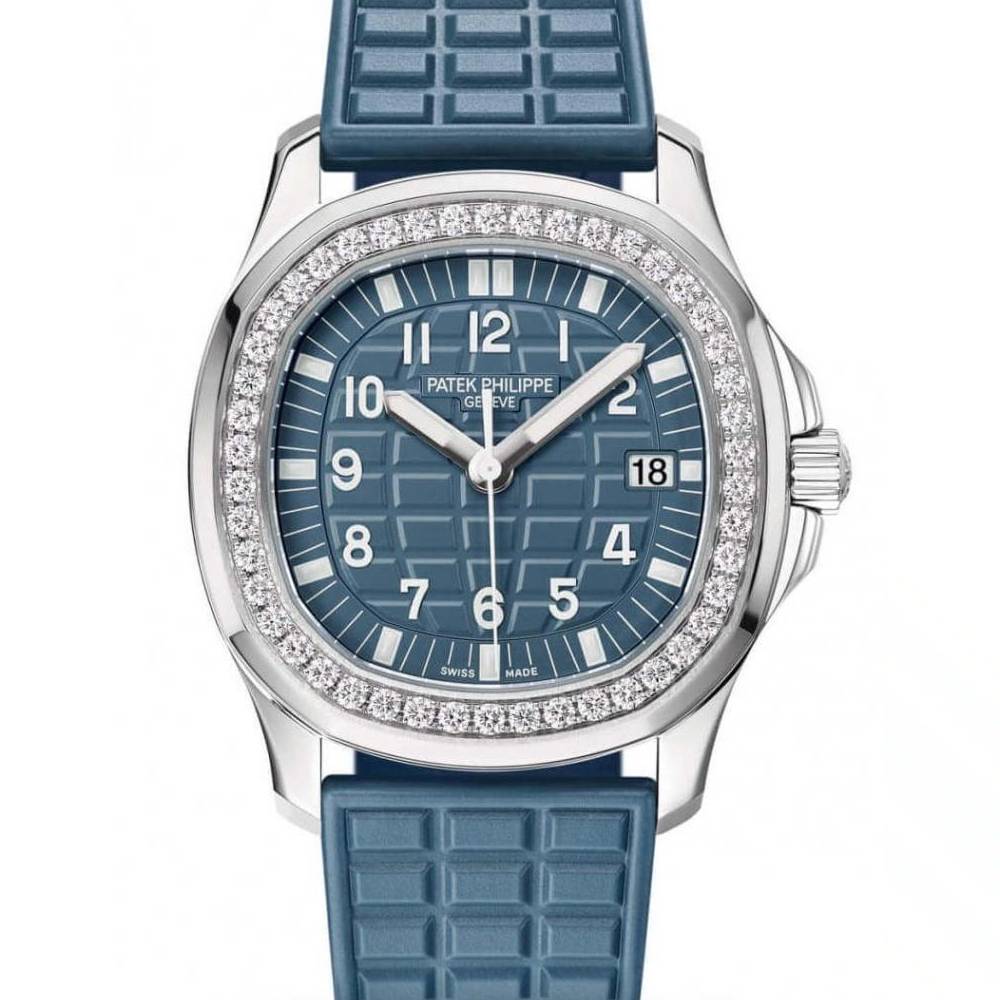 Patek Philippe Aquanaut Luce 35.6mm Watch - Ref: 5067A-025 - Blue Gray Dial & Diamond Bezel in Stainless Steel Case Blue-Gray Polymer Rubber Strap