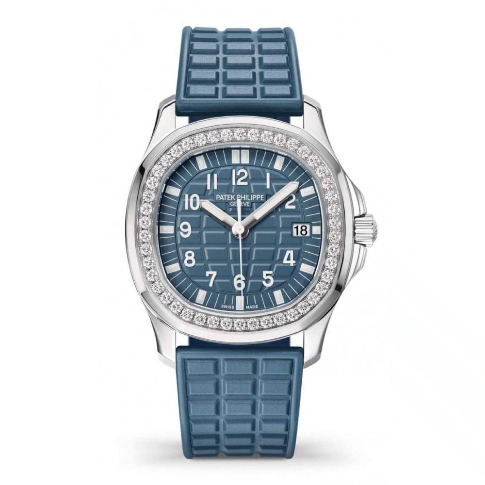 Patek Philippe Aquanaut Luce 35.6mm Watch - Ref: 5067A-025 - Blue Gray Dial & Diamond Bezel in Stainless Steel Case Blue-Gray Polymer Rubber Strap