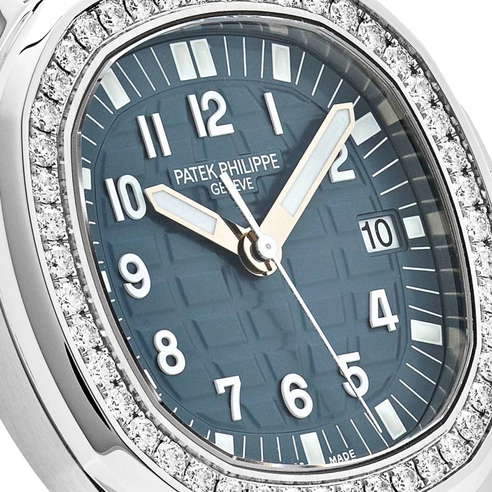 Patek Philippe Aquanaut Luce 35.6mm Watch - Ref: 5067A-025 - Blue Gray Dial & Diamond Bezel in Stainless Steel Case Blue-Gray Polymer Rubber Strap