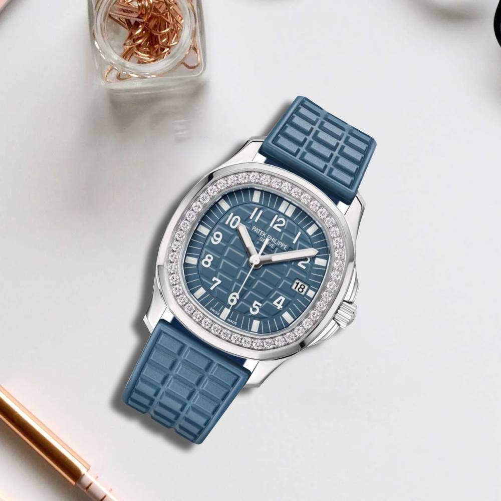 Patek Philippe Aquanaut Luce 35.6mm Watch - Ref: 5067A-025 - Blue Gray Dial & Diamond Bezel in Stainless Steel Case Blue-Gray Polymer Rubber Strap