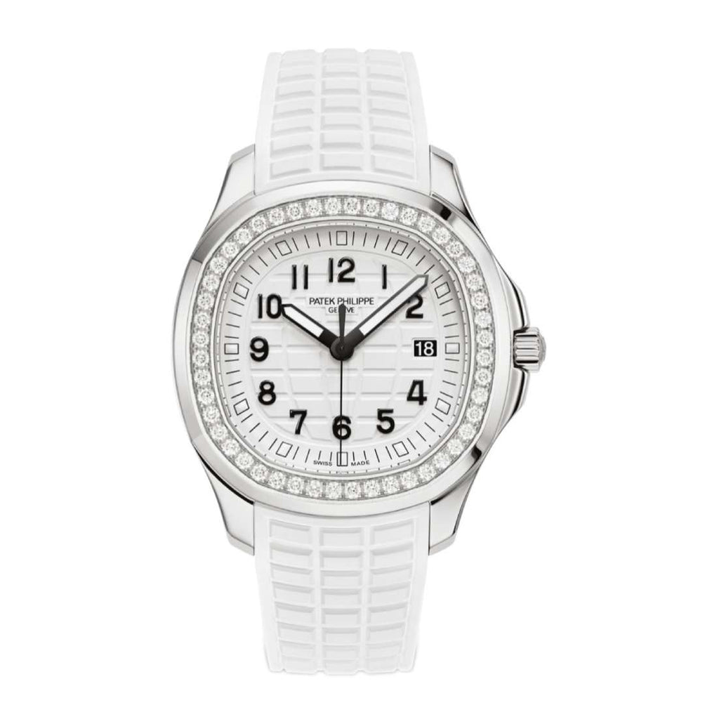 Patek Philippe Aquanaut Luce 38.80 mm | Pearly white polymer rubber strap | Glitter White dial Diamond bezel | Ladies Watch 5267/200A-010