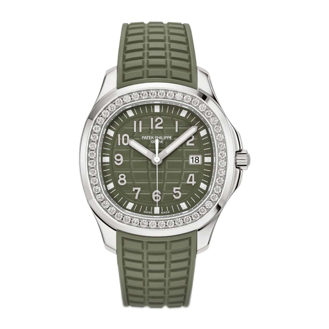 Patek Philippe Aquanaut Luce 38.8mm Watch Ref 5267 200A 011 Khaki Green Dial Diamond Bezel in Stainless Steel Case Khaki Green Polymer Rubber