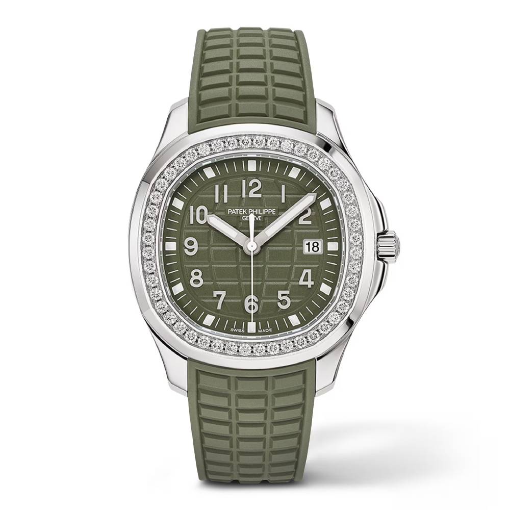 Patek Philippe Aquanaut Luce 38.8mm Watch - Ref: 5267-200A-011 - Khaki Green Dial & Diamond Bezel in Stainless Steel Case Khaki Green Polymer Rubber Strap