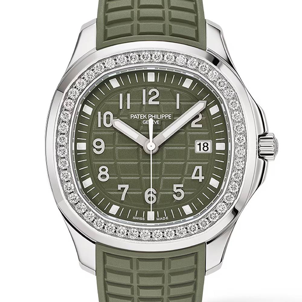 Patek Philippe Aquanaut Luce 38.8mm Watch - Ref: 5267-200A-011 - Khaki Green Dial & Diamond Bezel in Stainless Steel Case Khaki Green Polymer Rubber Strap