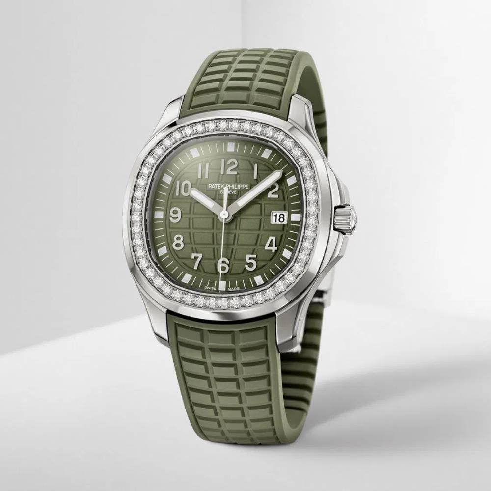 Patek Philippe Aquanaut Luce 38.8mm Watch - Ref: 5267-200A-011 - Khaki Green Dial & Diamond Bezel in Stainless Steel Case Khaki Green Polymer Rubber Strap