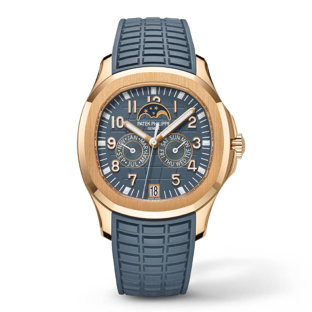 Patek Philippe Aquanaut Luce Annual Calendar 39.9mm Watch - Ref: 5261R-001 - Blue Gray Moon Phase Dial, 18K Rose Gold Blue Gray Composite Rubber Strap