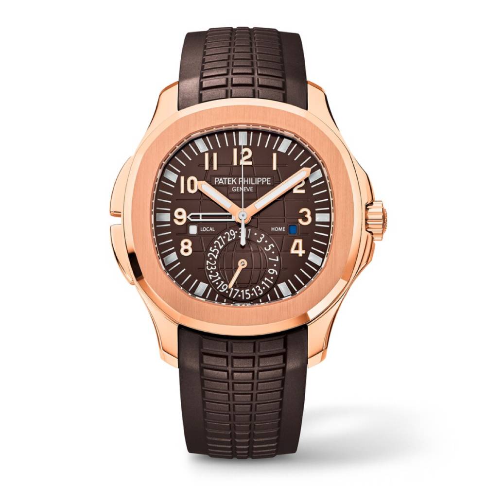 Patek Philippe Aquanaut Travel Time 40.8mm Watch - Ref: 5164R-001 - Brown Dial, 18K Rose Gold Brown Polymer Rubber Strap