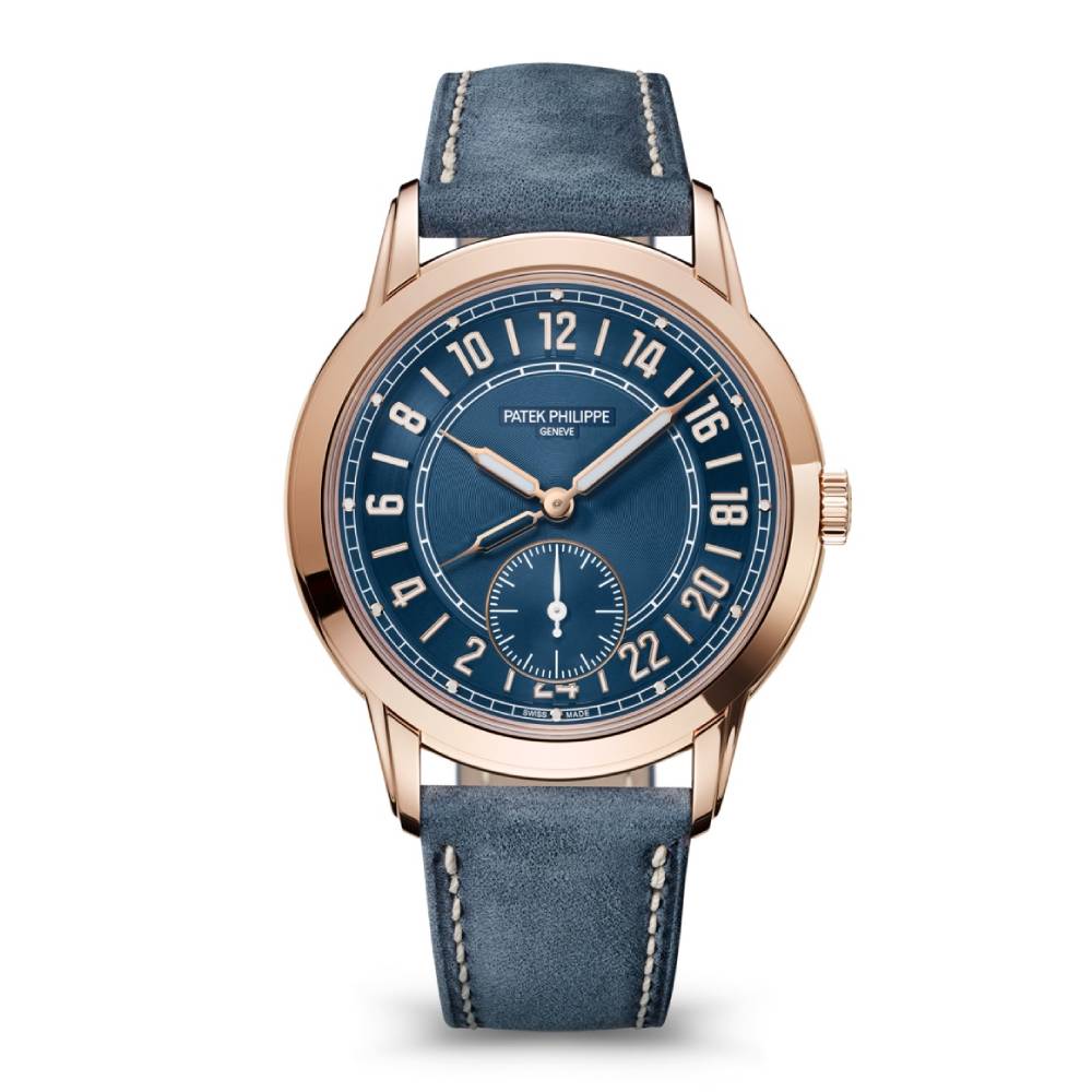 Patek Philippe Calatrava Travel Time Complications 42mm | Blue Calfskin strap | Blue dial | 18k Everose Gold Case Men's Watch 5224R-001