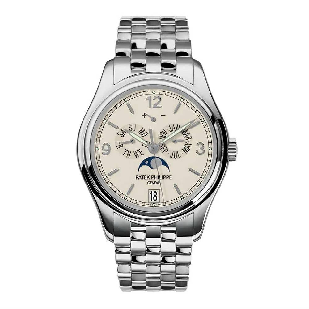 Patek Philippe Complications Annual Calendar 39mm Watch - Ref: 5146-1G-001 - Cream Moon-Phase Dial, 18K White Gold 18K White Gold Bracelet