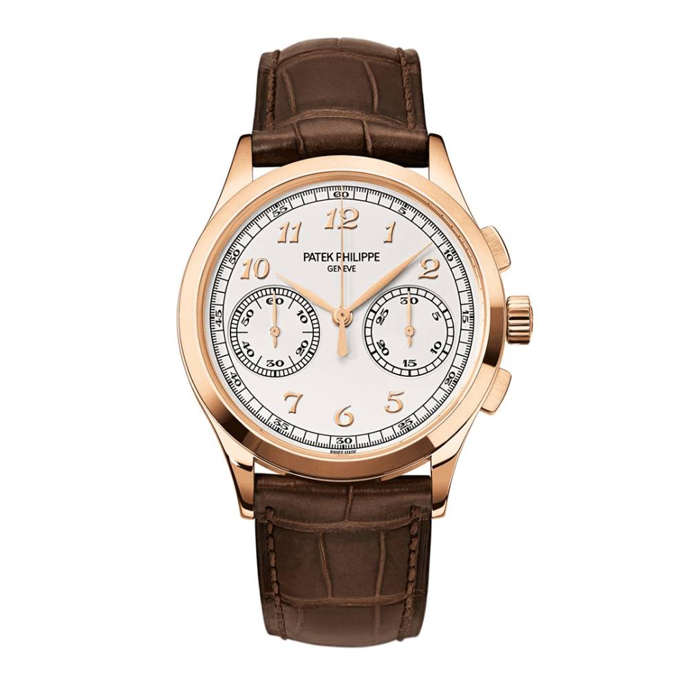 Patek Philippe Complications Chronograph 39.5mm Watch - Ref: 5170R/001 - Silver Dial in 18K Rose Gold Brown Leather Strap