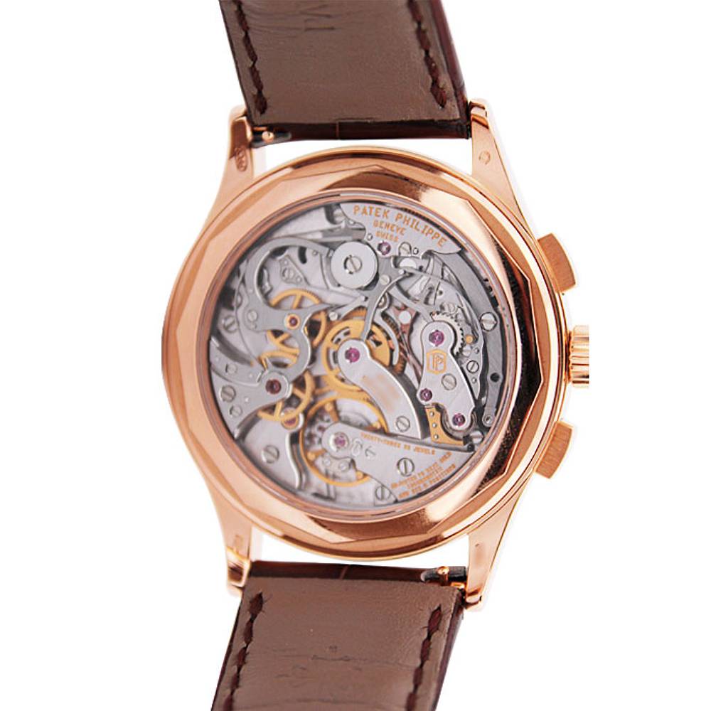 Patek Philippe Complications Chronograph 39.5mm Watch - Ref: 5170R/001 - Silver Dial in 18K Rose Gold Brown Leather Strap