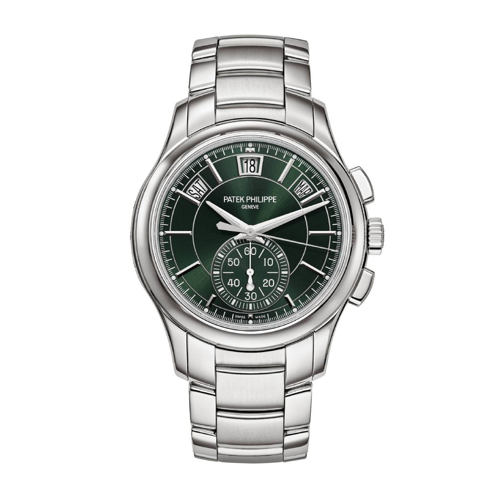 Patek Philippe Complications Flyback Chronograph Annual Calendar 42 mm | Stainless Steel bracelet | Olive green sunburst dial | Men's Watch 5905/1A-001