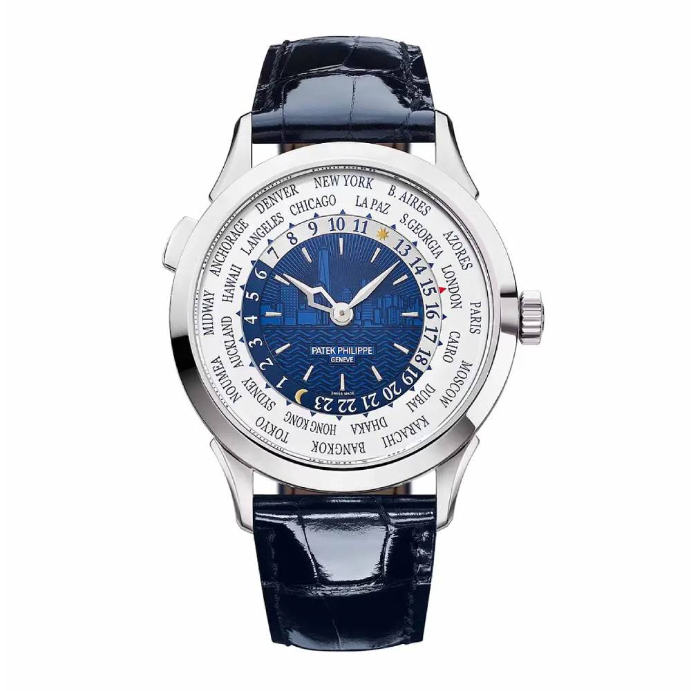 Patek Philippe Complications World Time New York City 38.5mm Watch - Ref: 5230G-010 - Blue Dial in 18K White Gold Blue Alligator Strap