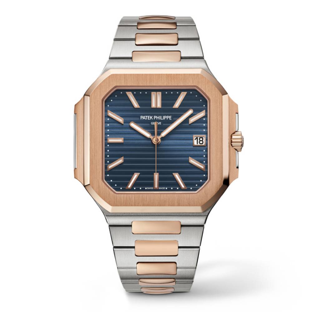 Patek Philippe Cubitus 45 mm Men's Watch - Ref: 5821/1AR - Sunburst Blue Dial, Stainless Steel and 18k Rose Gold Bracelet