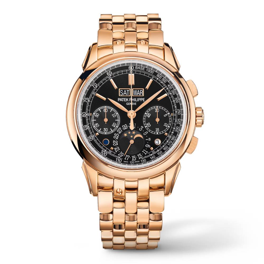 Patek Philippe Grand Complications Chronograph Perpetual Calendar 41mm Watch - Ref: 5270-1R-001 - Black Moon-Phase Dial, 18K Rose Gold Bracelet