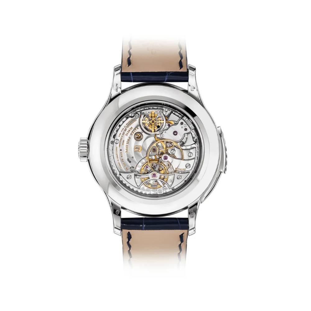 Patek Philippe Grand Complications Tourbillon Perpetual Calendar 41mm Watch - Ref: 5207G-001 - Blue Moon-Phase Dial in 18K White Gold Shiny Navy Blue Alligator Strap