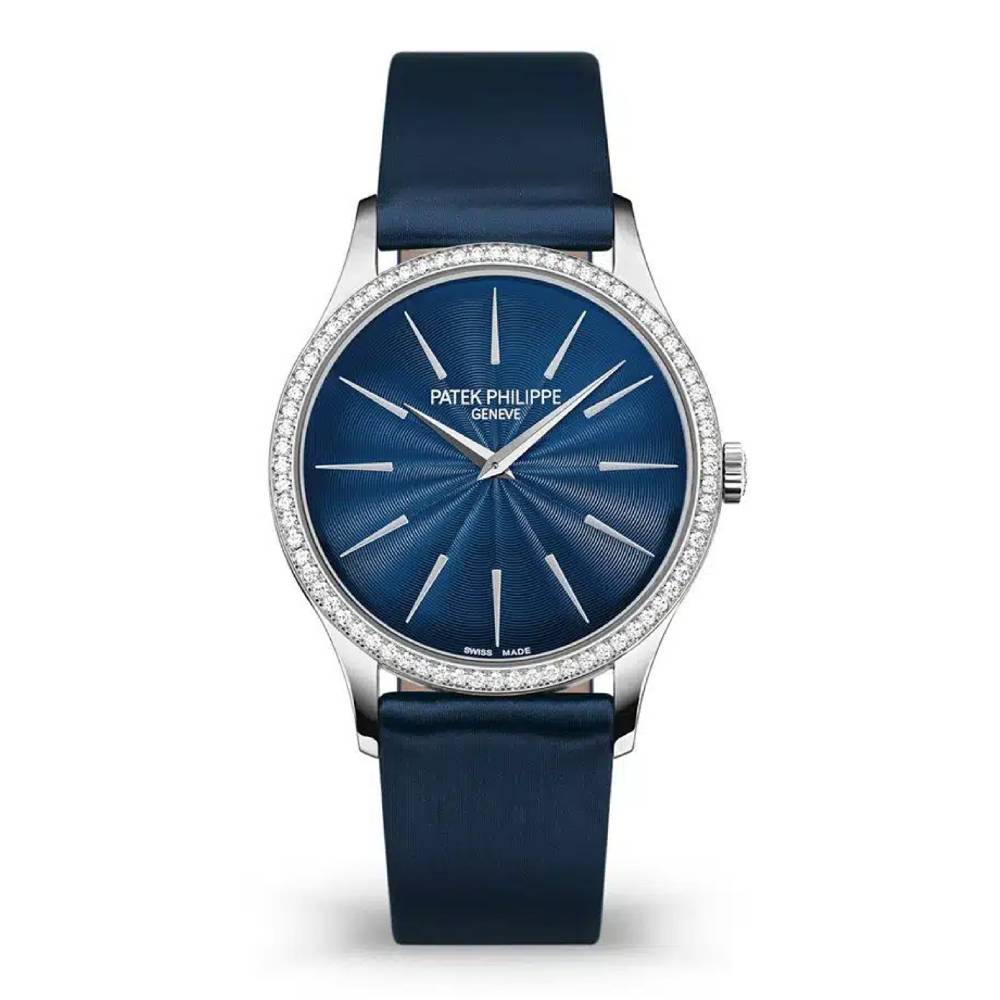 Patek Philippe Ladies Calatrava 33mm Women's Watch - Ref: 4897G-001 - Night Blue Dial in 18K White Gold Night Blue Brushed Satin Strap