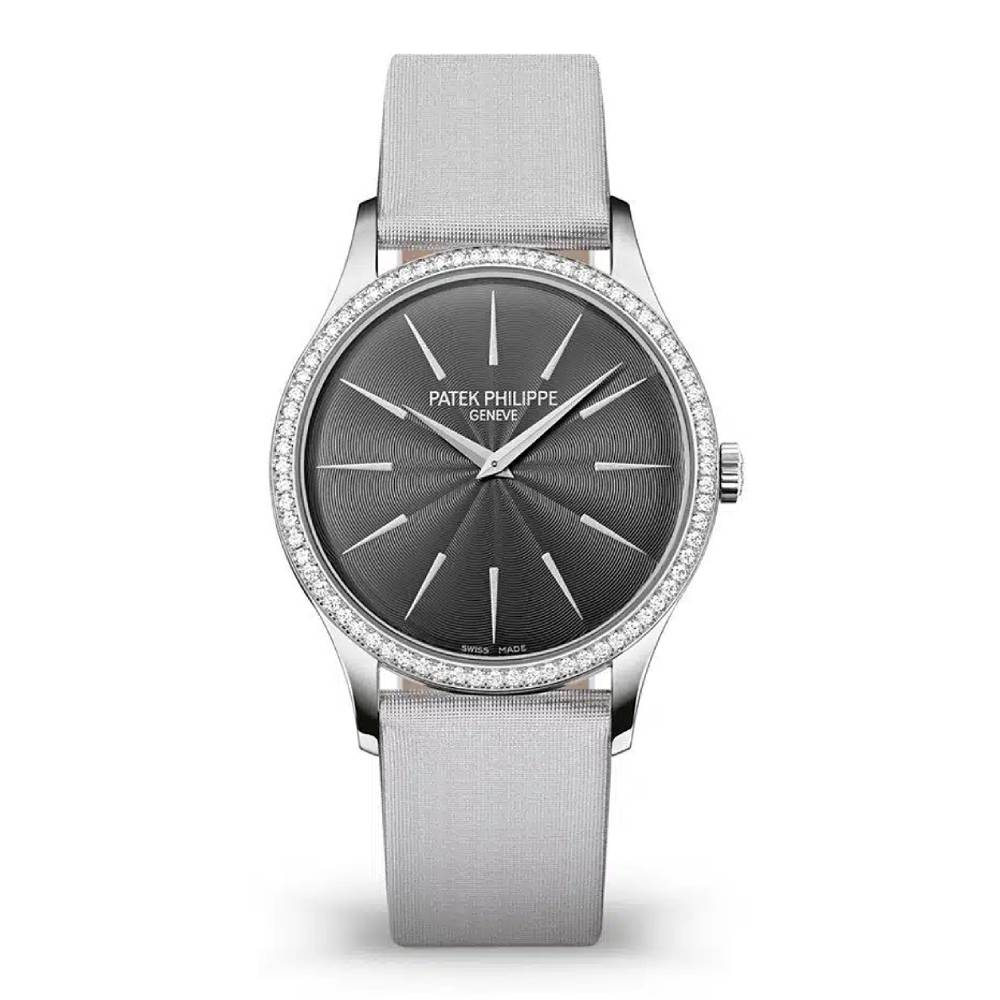 Patek Philippe Ladies Calatrava 33mm Women's Watch - Ref: 4897G-010 - Silver Gray Dial in 18K White Gold Silver Gray Brushed Satin Strap