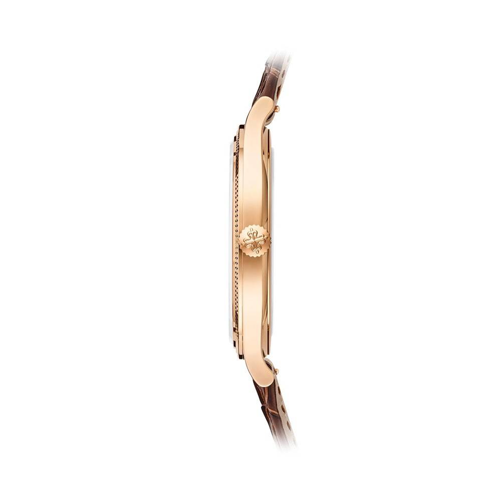 Patek Philippe Ladies Calatrava 33mm Women's Watch - Ref: 4897R-001 - Chocolate Brown Dial & Diamond Bezel in 18K Rose Gold Chocolate Brown Satin Strap