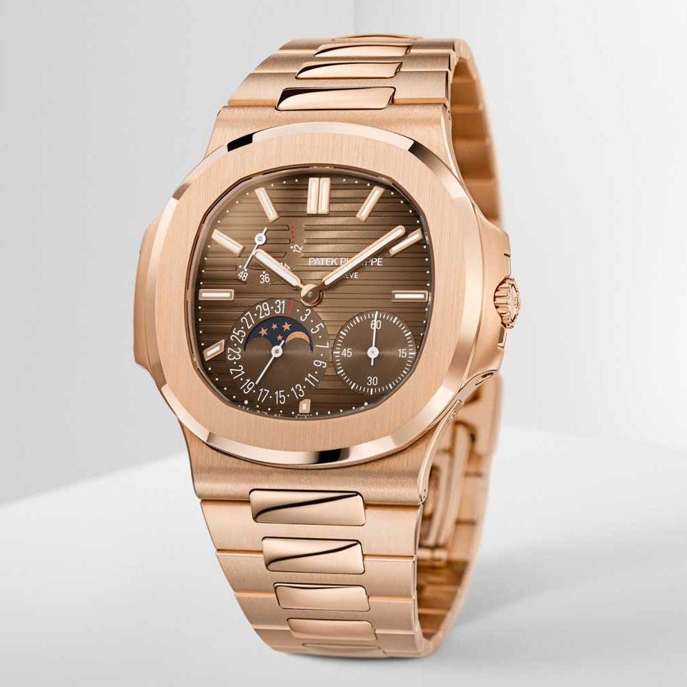 Patek Philippe Nautilus 40mm Watch - Ref: 5712-1R - Brown Moon-Phase Dial, 18K Rose Gold Bracelet