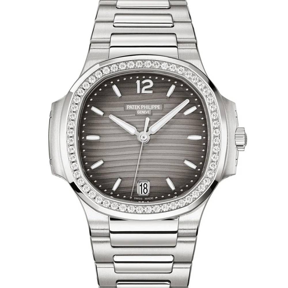 Patek Philippe Nautilus Ladies 33.6mm Women's Watch - Ref: 7018/1A-011 - Gray Opaline Dial & Diamond Bezel in Stainless Steel Bracelet