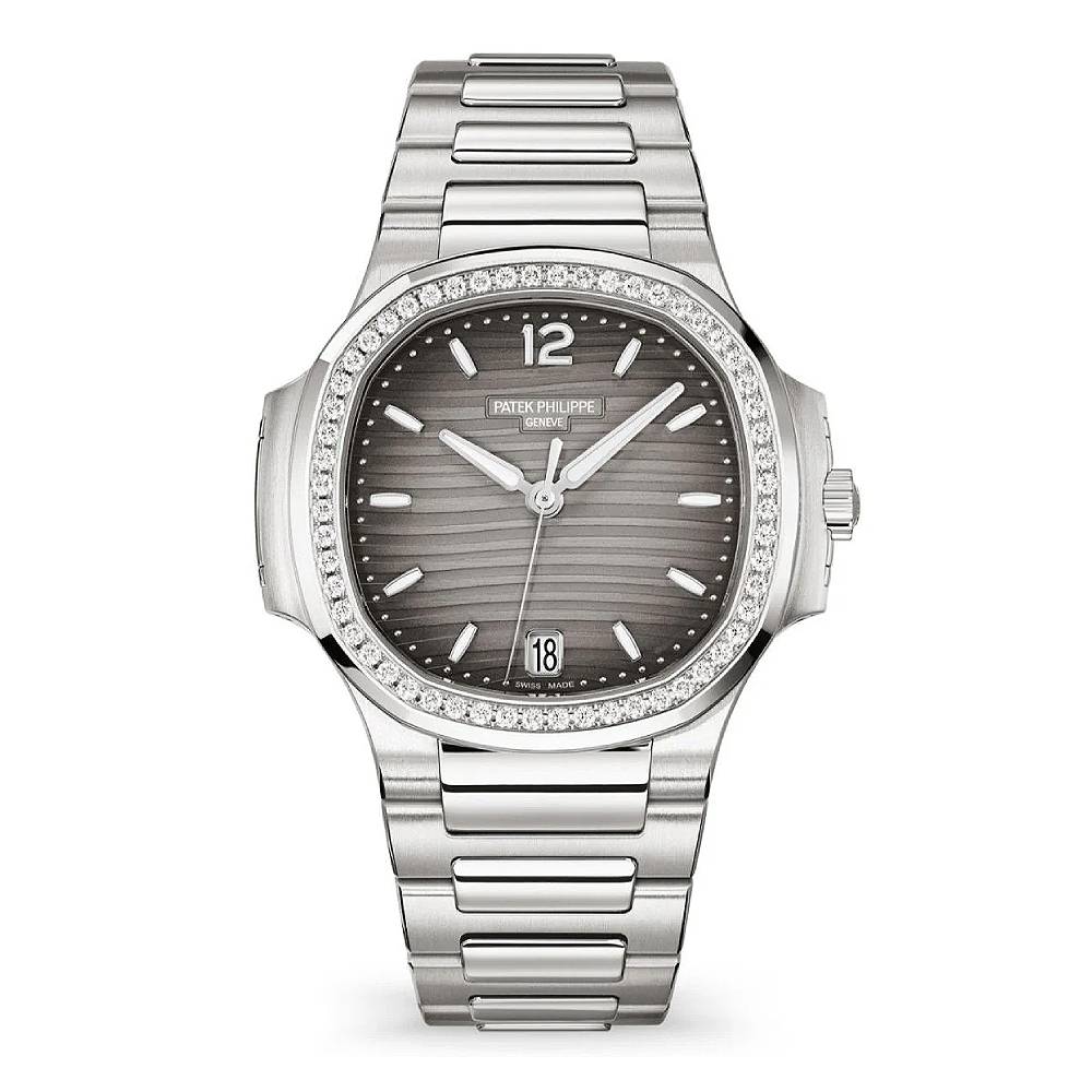 Patek Philippe Nautilus Ladies 33.6mm Women's Watch - Ref: 7018/1A-011 - Gray Opaline Dial & Diamond Bezel in Stainless Steel Bracelet