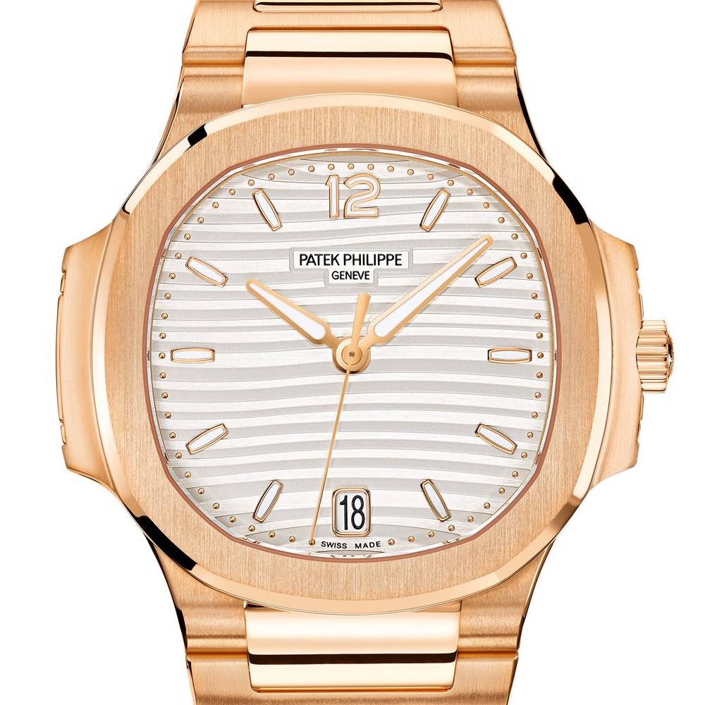 Patek Philippe Nautilus Ladies 35.2mm Women's Watch - Ref: 7118-1R-001 - White Opaline Dial, 18K Rose Gold Bracelet