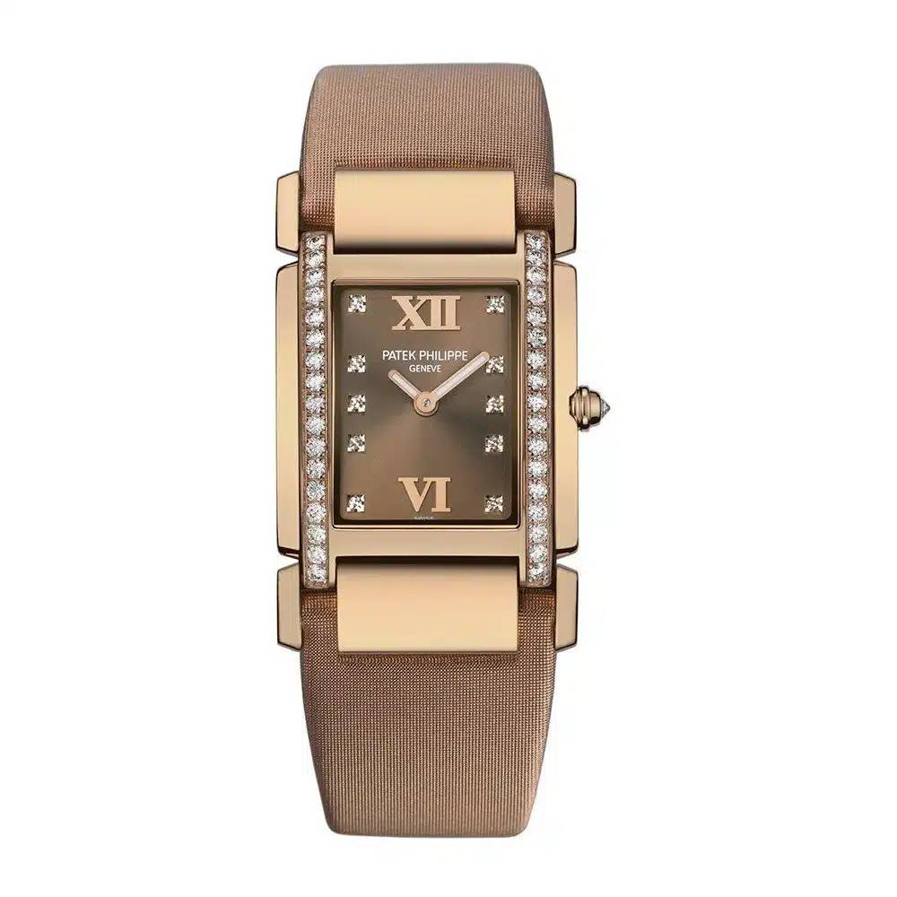 Patek Philippe Twenty 4 - 30mm Women's Watch - Ref: 4920R-001 - Chocolate Brown Dial, Diamond Case in 18K Rose Gold Chocolate Brown Satin Strap