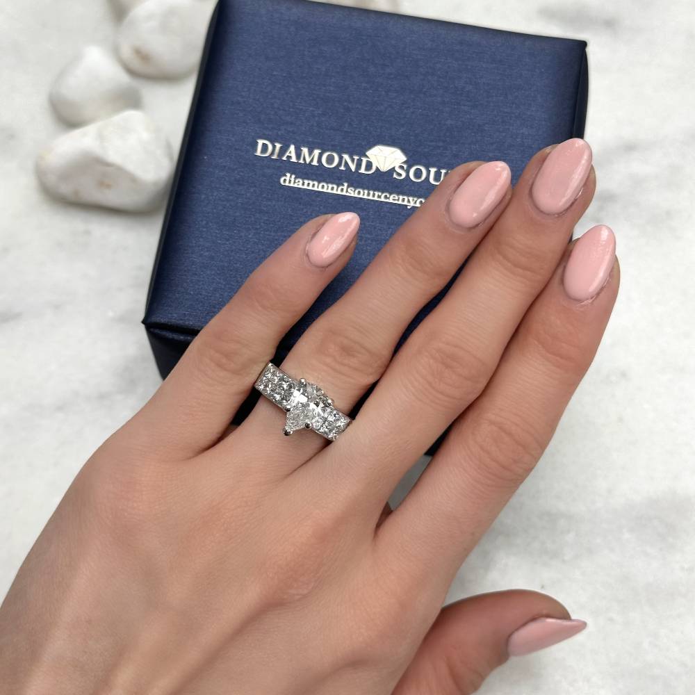 Pear & Princess Cut Natural Diamonds Engagement Ring Set in 18k White Gold (2.74ct. tw.)