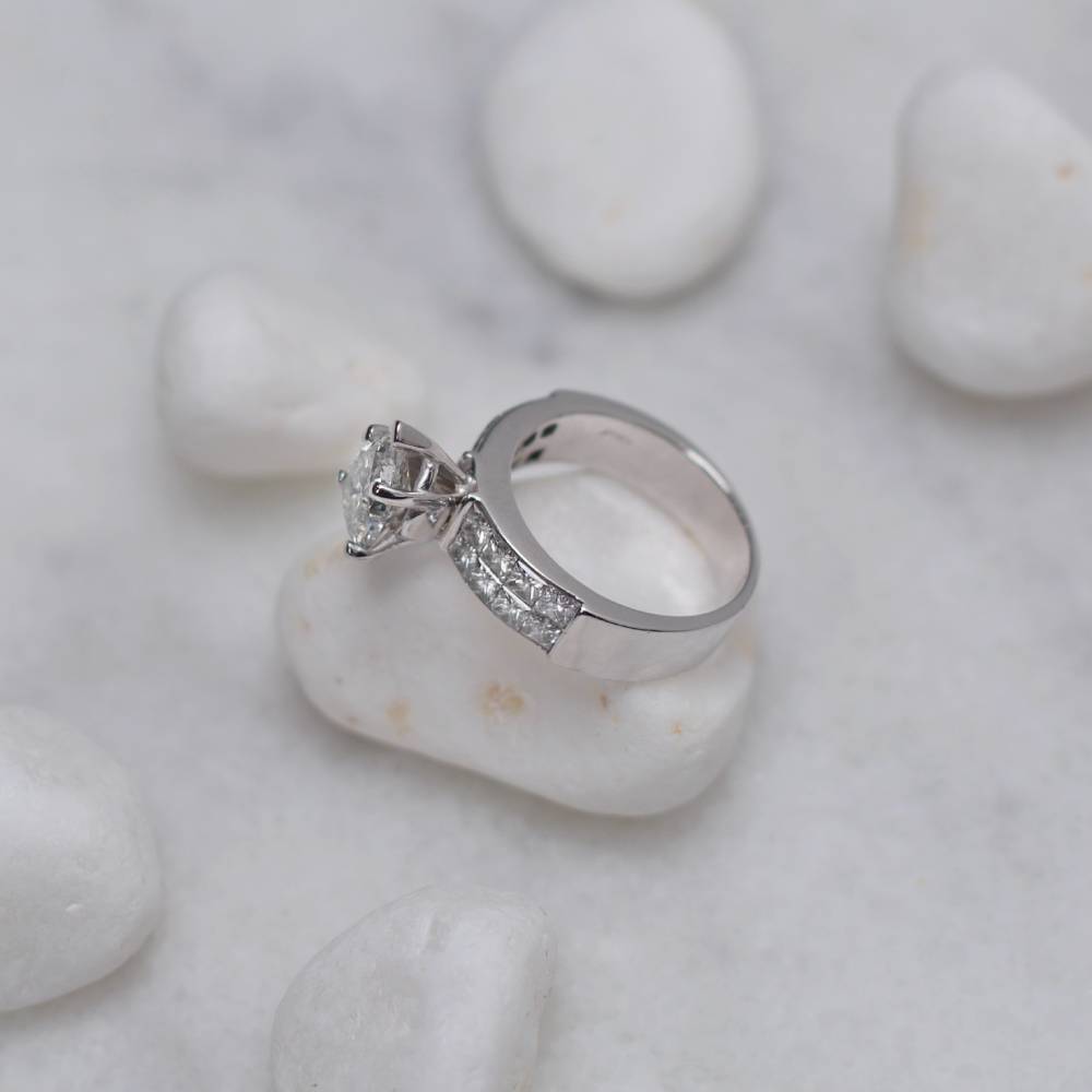 Pear & Princess Cut Natural Diamonds Engagement Ring Set in 18k White Gold (2.74ct. tw.)