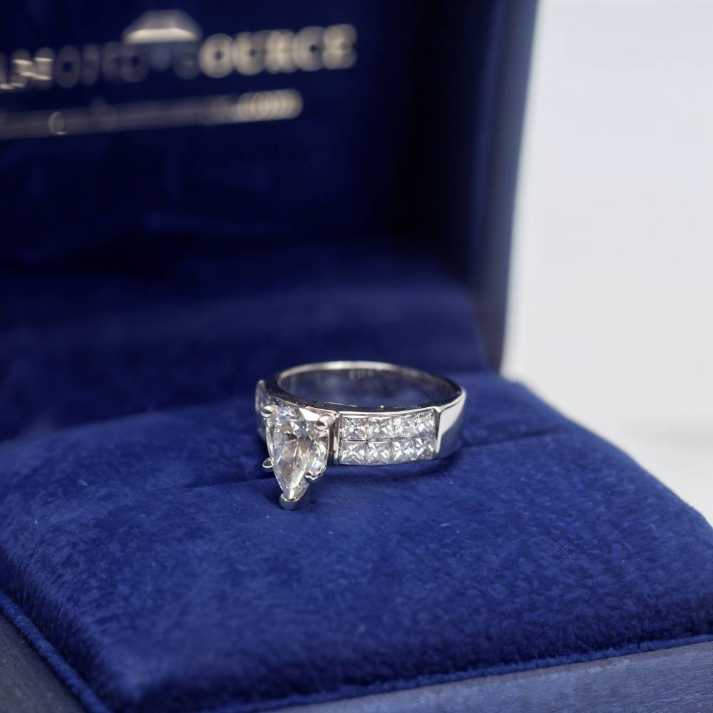 Pear & Princess Cut Natural Diamonds Engagement Ring Set in 18k White Gold (2.74ct. tw.)