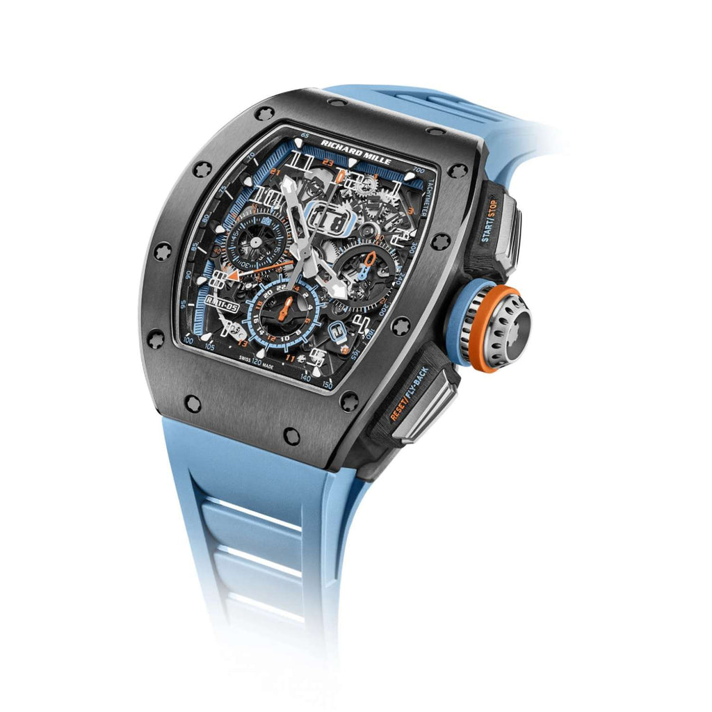 Richard Mille 42.70mm | Blue Rubber Strap bracelet | Openworked dial Carbon TPT bezel | Carbon TPT Case Men's Watch RM 11-05