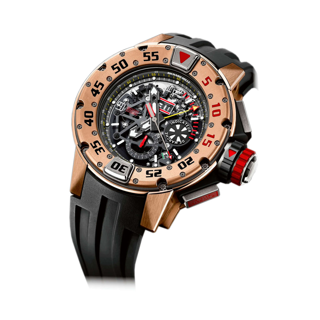 Richard Mille Automatic Winding Flyback Chronograph 48 mm | Black Rubber Strap bracelet | Black dial | 18k Red gold Case Men's Watch RM 032