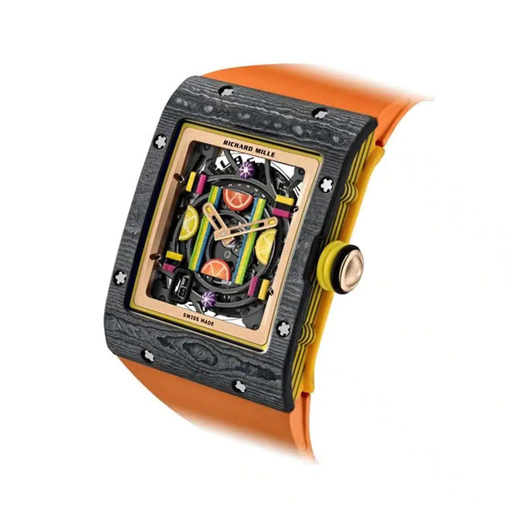 Richard Mille Citron Bonbon Collection 50.2 mm | Orange Rubber Strap bracelet | Artistic/Multicolor dial Carbon bezel | Carbon Case Men's Watch RM 16-01