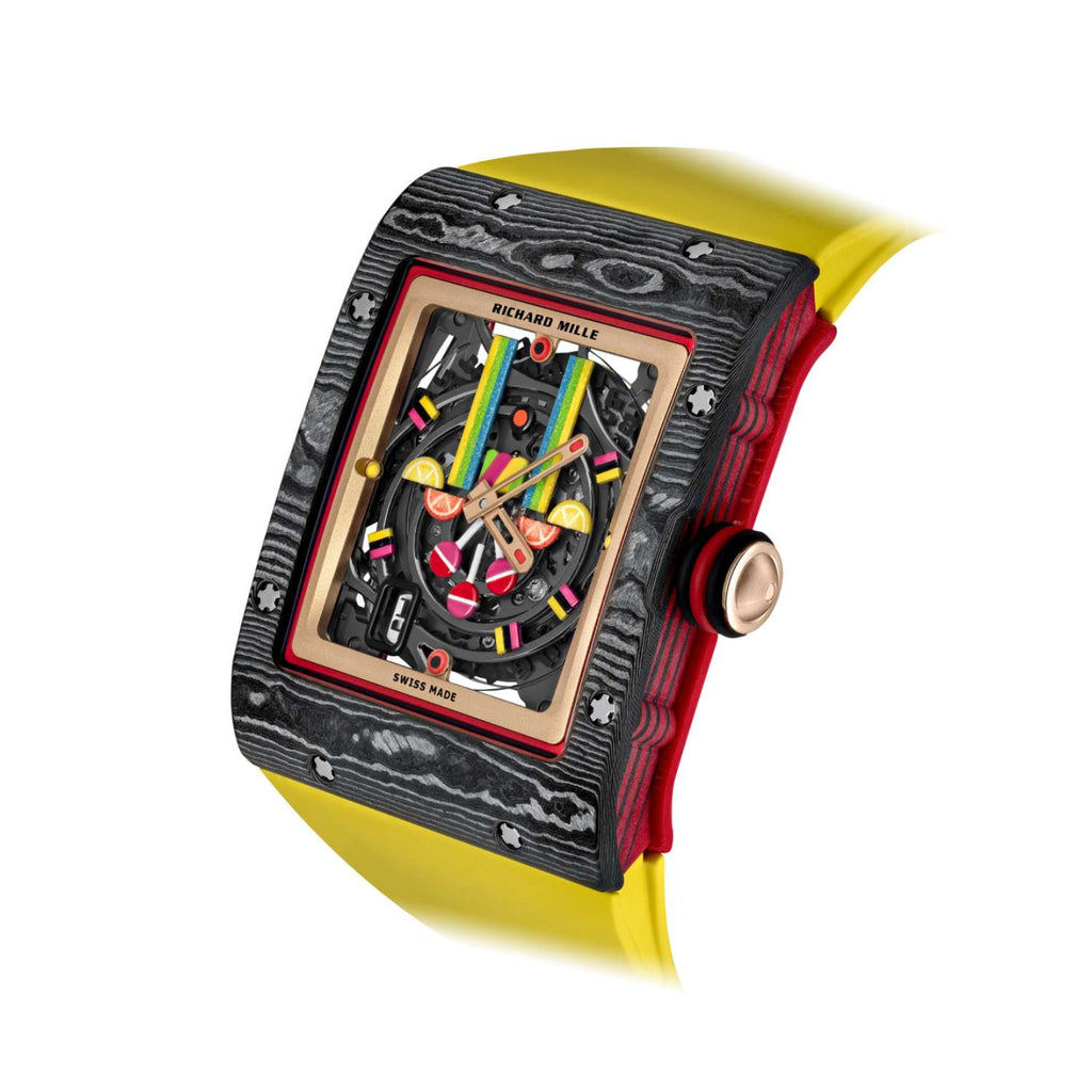 Richard Mille Fraise Bonbon Collection 50.2 mm | Yellow Rubber Strap bracelet | Grade 5 Titanium dial Carbon TPT bezel | Quartz TPT Case Unisex Watch RM 16-01