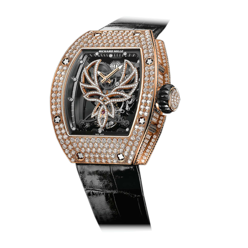 Richard Mille Tourbillon Michelle Yeoh 48 mm | Black Alligator Strap bracelet | Black dial | 18K Red Gold Case Men's Watch RM 051