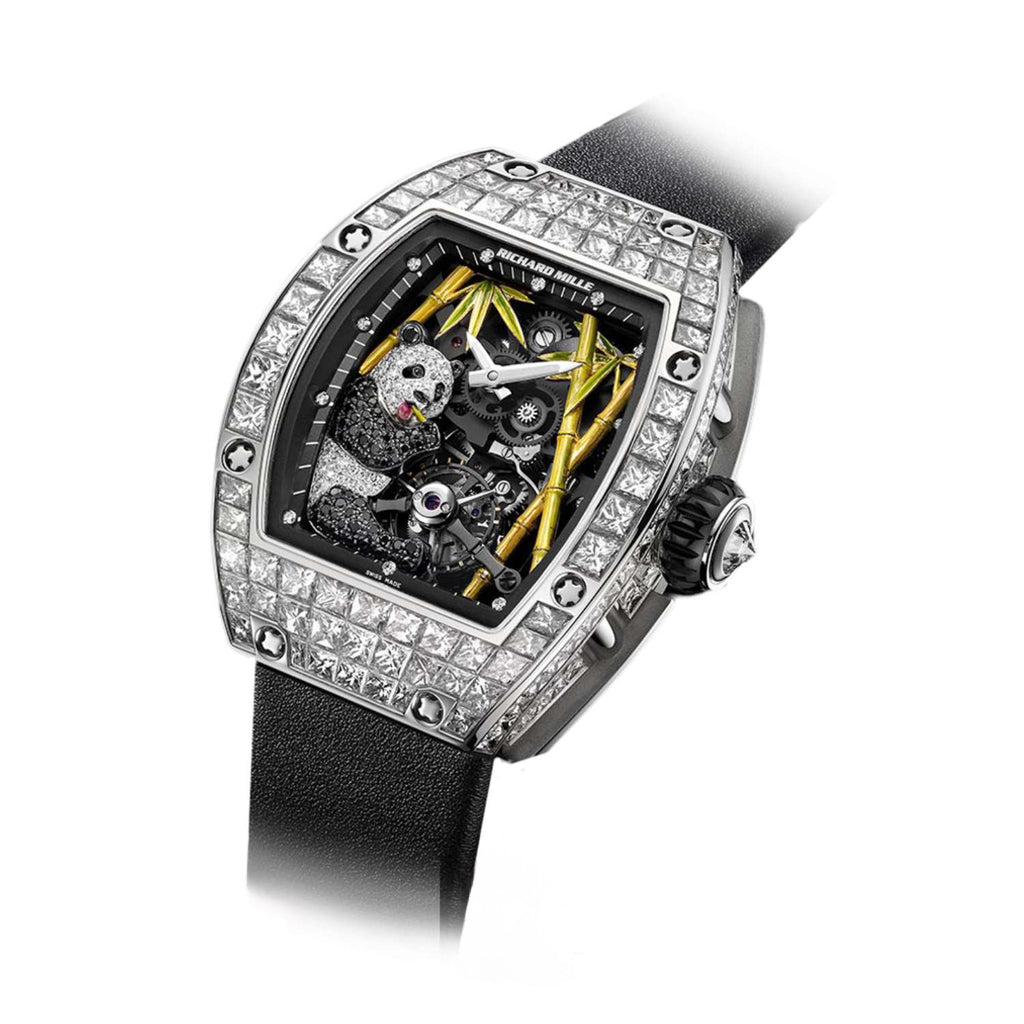 Richard Mille Tourbillon Panda 48.00 mm | Black Leather Strap bracelet | Black dial | 18k White gold Case Men's Watch RM 26-01