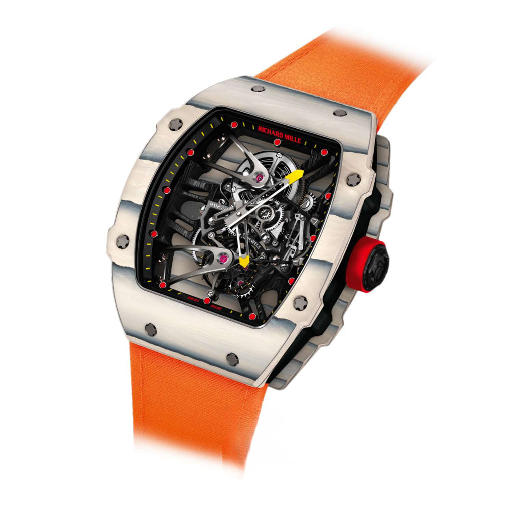 Richard Mille Tourbillon Rafael Nadal 48 mm | Orange Textile Strap bracelet | Skeletonized dial Carbon bezel | Carbon Case Men's Watch RM 27-02