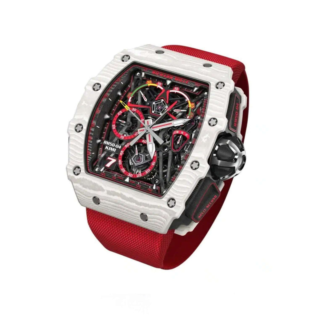 Richard Mille Tourbillon Split Seconds Chronograph 44.50 mm | Red Rubber Strap bracelet | Skeletonized dial Carbon bezel | Carbon Case Men's Watch RM 50-04