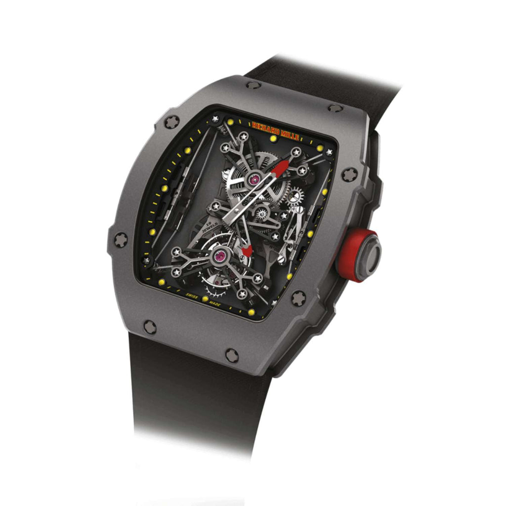 Richard Mille Tourbillon Rafael Nadal 46 mm | Black Rubber Strap bracelet | Skeletonized dial | Carbon Case Men's Watch RM 27-01