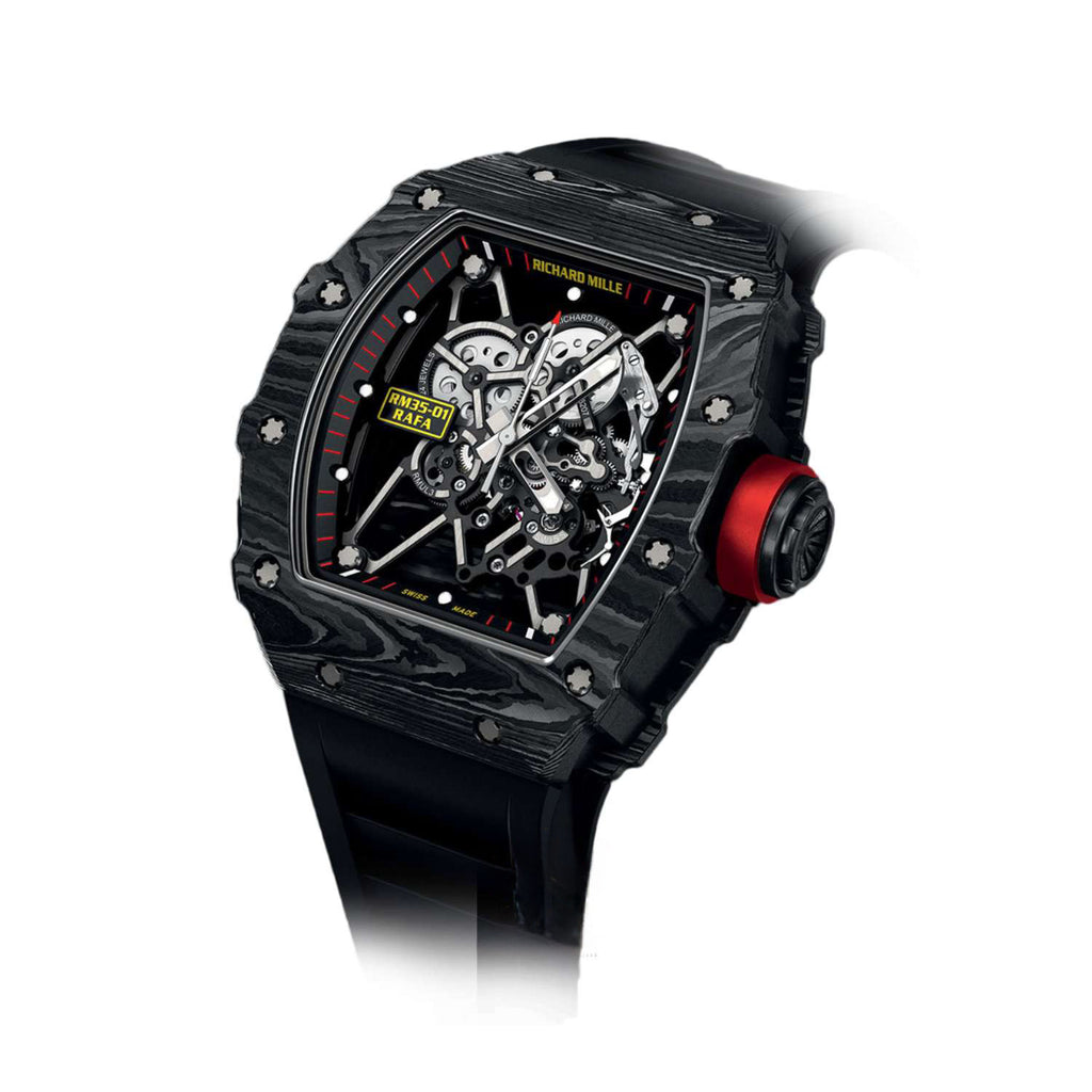 Richard Mille Tourbillon Alain Prost 48 mm | Black Rubber Strap bracelet | Skeletonized dial Carbon TPT bezel | Carbon TPT Case Men's Watch RM 35-01