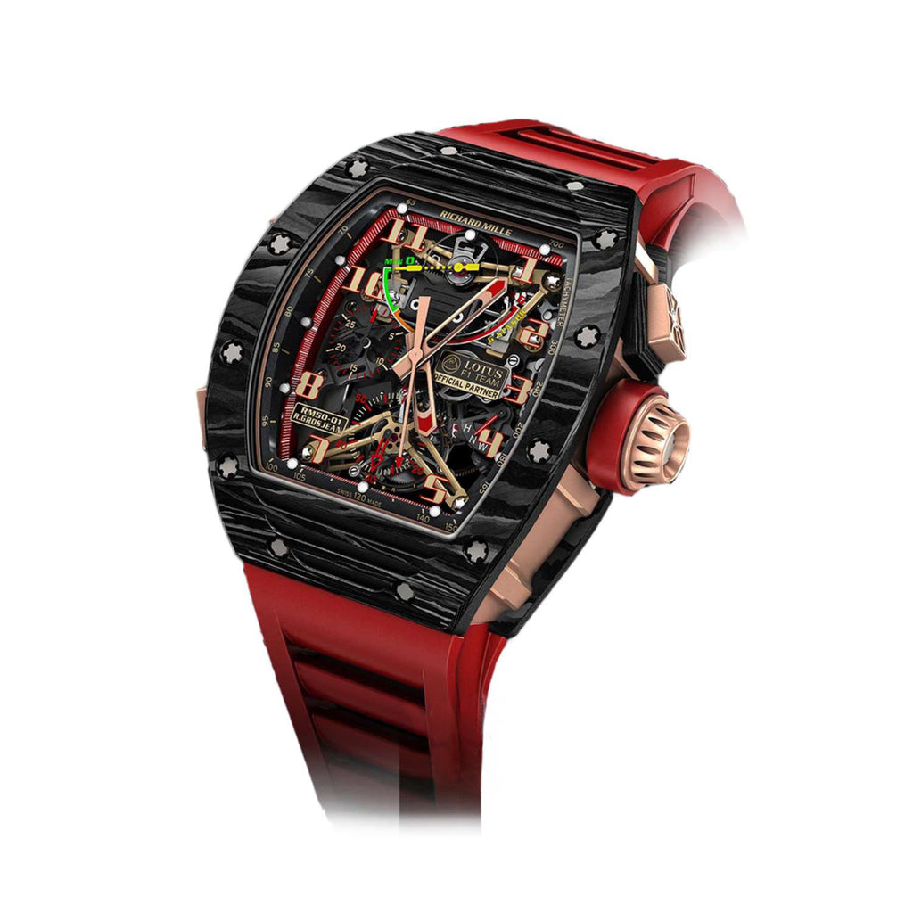 Richard Mille Tourbillon Romain Grosjean 50 mm | Red Rubber Strap bracelet | Skeletonized dial | Carbon-NTPT Case Men's Watch RM 50-01