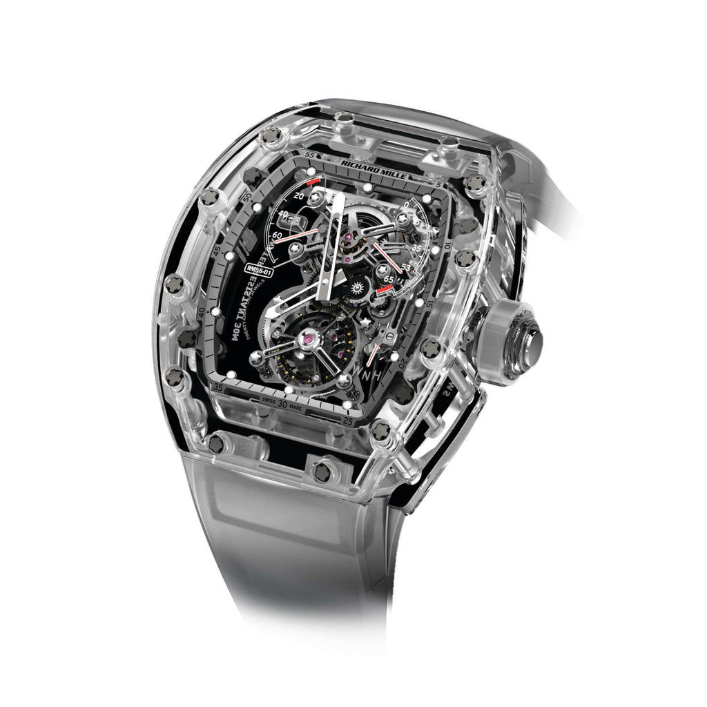 Richard Mille Tourbillon Sapphire 42 mm | Gray Rubber Strap bracelet | Sapphire dial | Sapphire Case Men's Watch RM 56-01