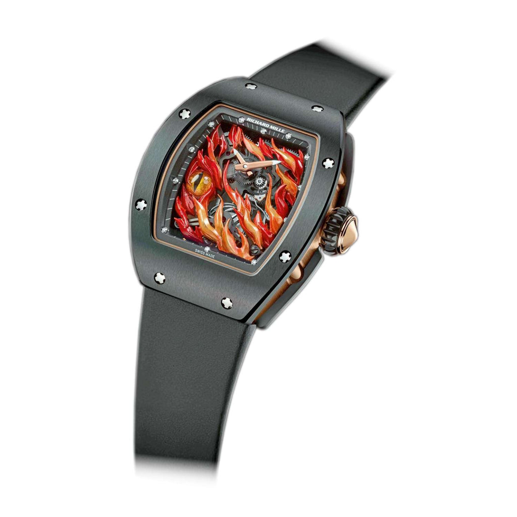 Richard Mille Tourbillon Evil Eye 48.15 mm | Black Rubber Strap bracelet | Openworked Fire dial | TZP black ceramic Case Men's Watch RM 26-02