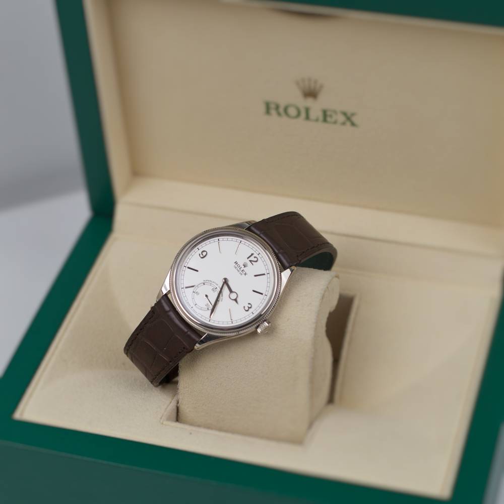 2024 Never Worn Rolex 1908 39mm - Ref: 52509-0006 - White Dial & 18K White Gold Case, Brown Alligator Leather Strap Watch