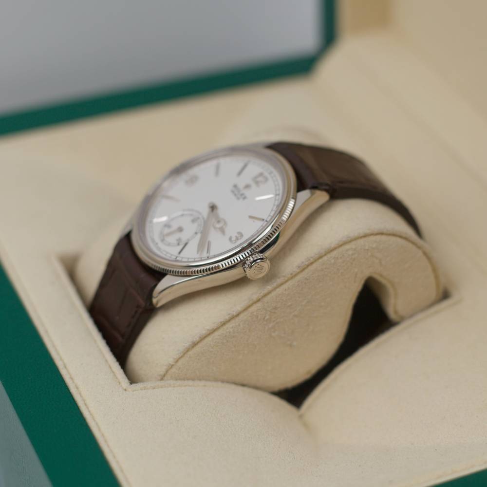 2024 Never Worn Rolex 1908 39mm - Ref: 52509-0006 - White Dial & 18K White Gold Case, Brown Alligator Leather Strap Watch