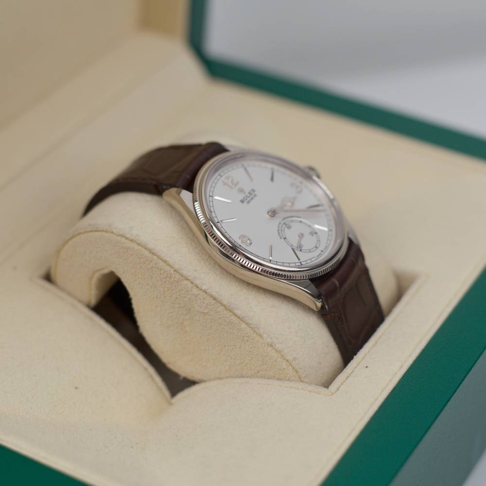 2024 Never Worn Rolex 1908 39mm - Ref: 52509-0006 - White Dial & 18K White Gold Case, Brown Alligator Leather Strap Watch