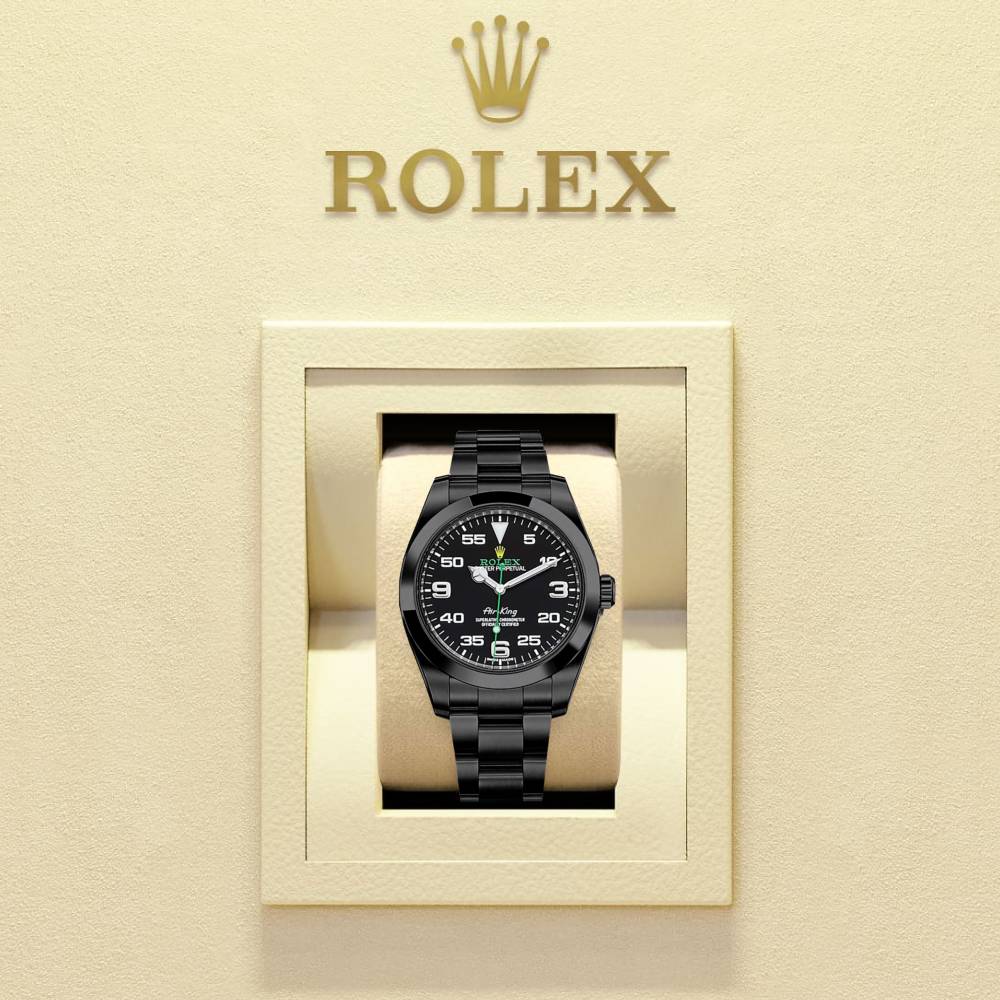 Rolex Air King 40mm - Ref: 116900-0001-pvd-2 - Black Arabic Numerals Dial, Black PVD Stainless Steel Oyster Bracelet Watch